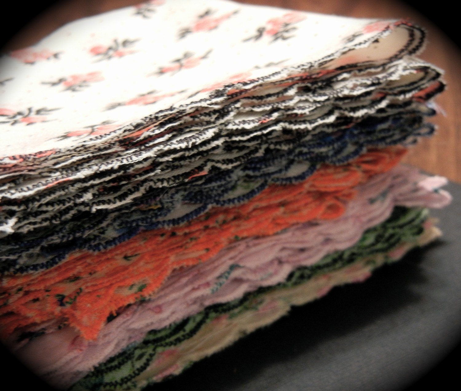 Handmade Floral Handkerchief with Scalloped Edge -- Gift Pack Set of SIX -- Vintage and Retro Fabrics