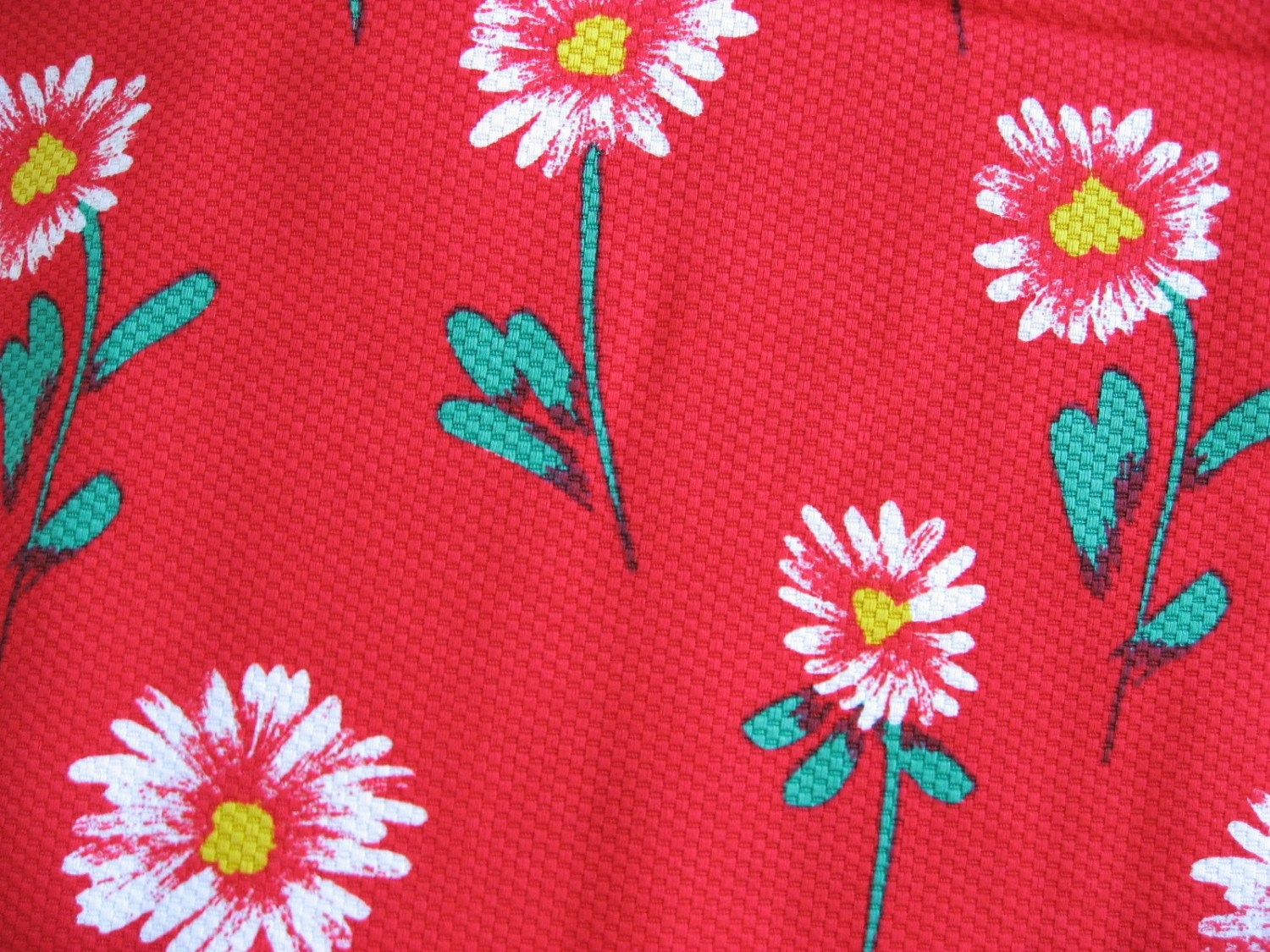 Candy Apple Red Daisy Cotton Fabric - Floral Cotton Pique 4 Yards - Yardage