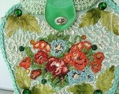 60s Seafoam Wild Child Vintage Purse - Mint Green Raffia Bag - Jeweled Tote - Bedazzled Novelty Handbag