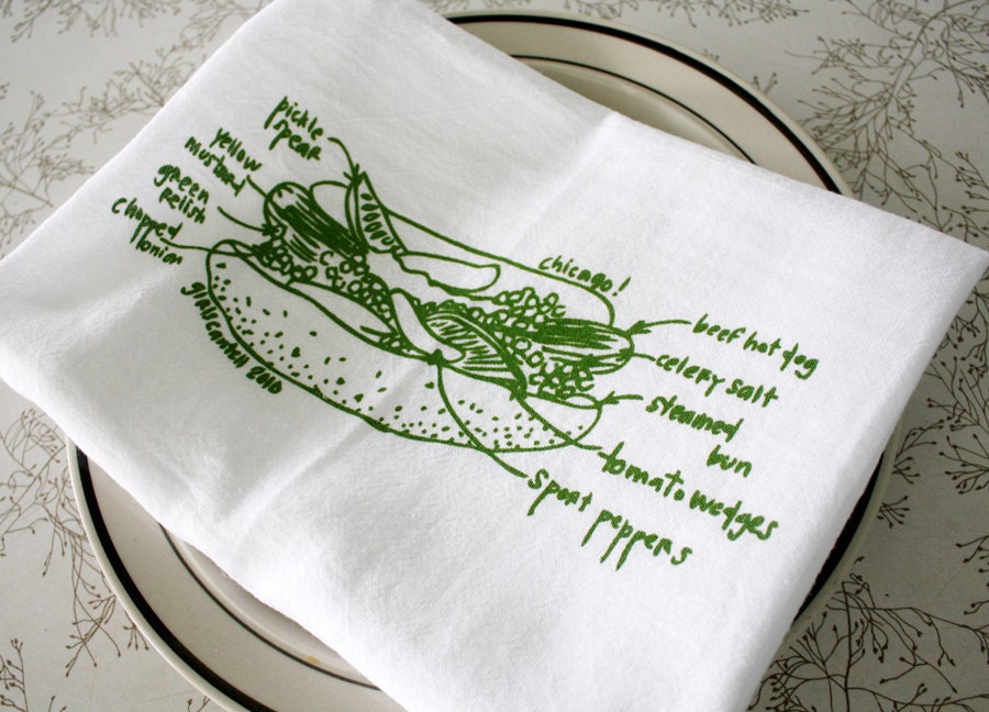 Chicago Hot Dog diagram floursack towel pair