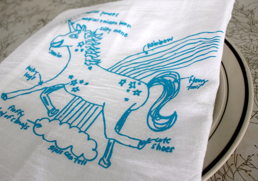 Unicorns and Fluffy Clouds floursack towels - set of two