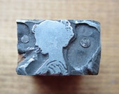 Vintage Letterpress Printers Block Young Woman or Girl Silhouette - PreserveCottage