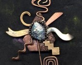 HANDMADE JEWELRY BROOCH...Shaharazade exotic brooch....dramatic handmade brooch with welded metal elements and abalone shell.