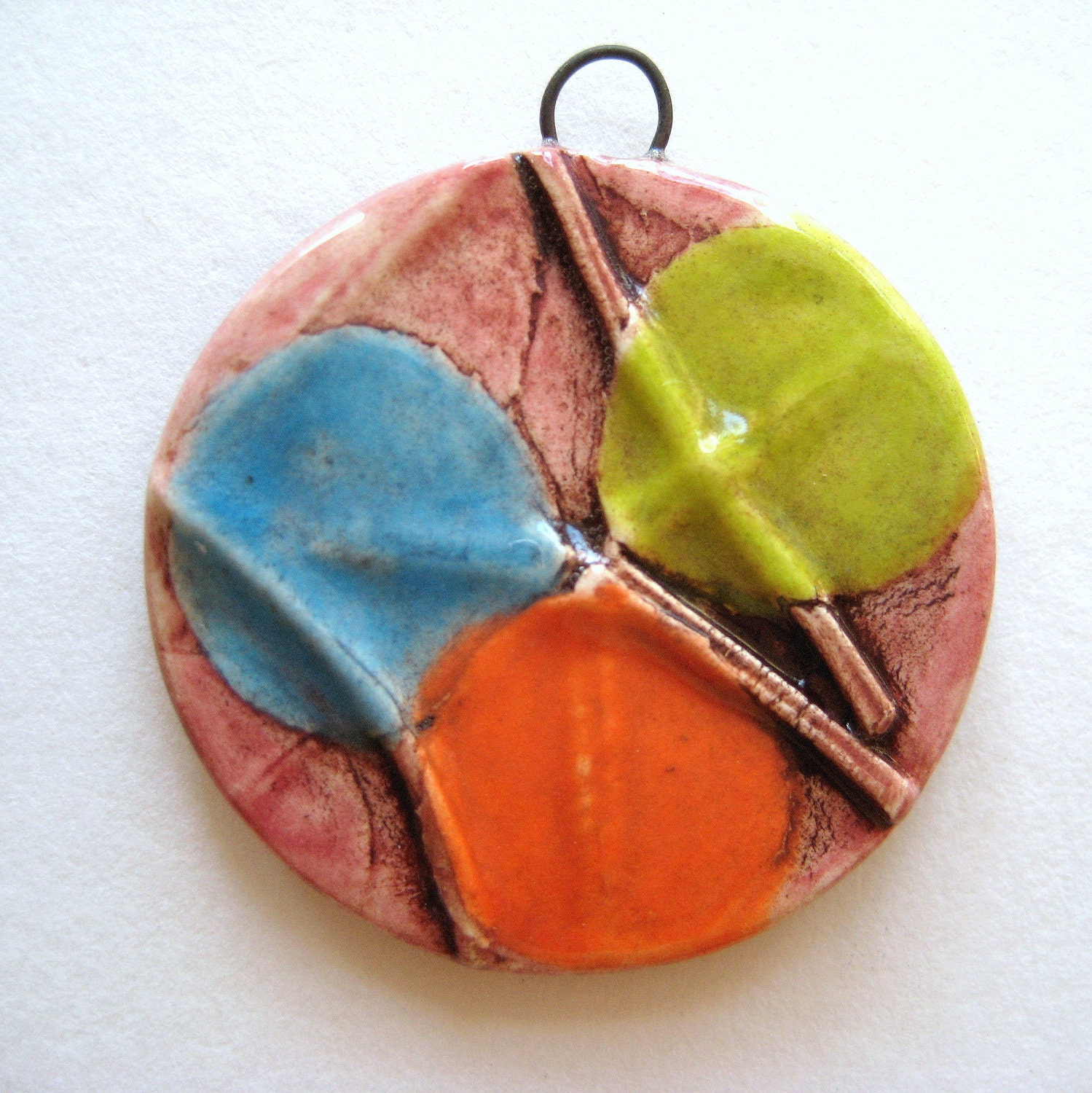 Reserved for B  Handmade Ceramic Pendant  Clover Colorful