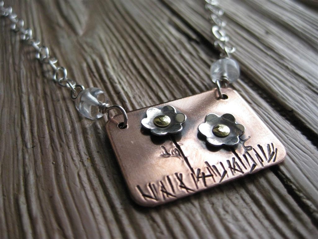 SISTERS Hand Stamped And Riveted Flower Necklace