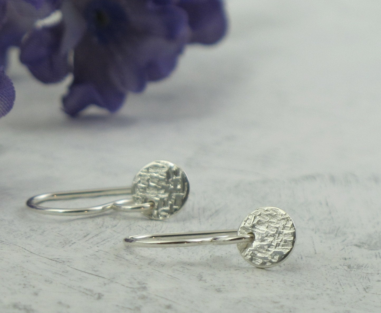 Linen Texture Earrings - petite dangles - sterling silver by Kathryn Riechert