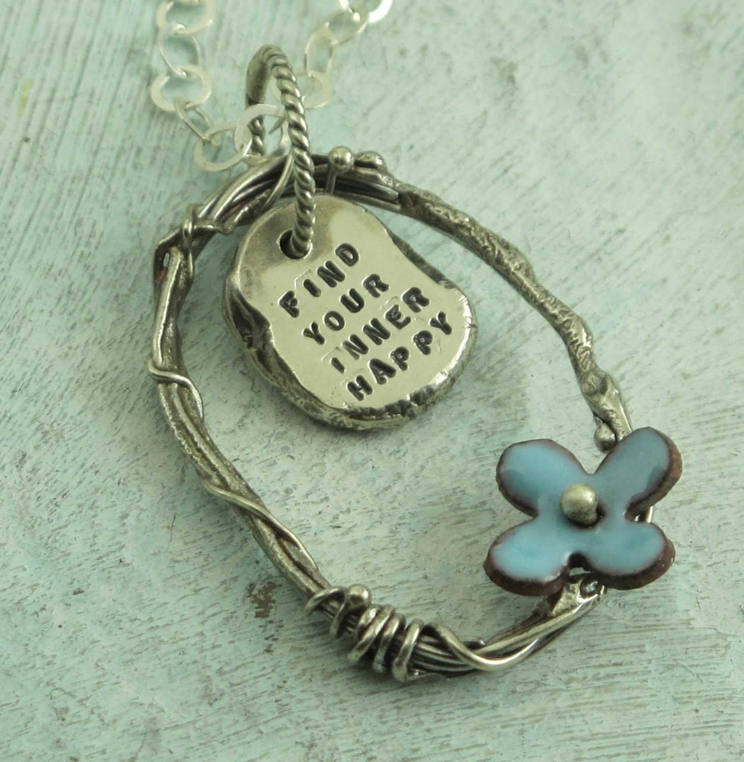 Find Your Inner Happy - in sterling silver with enameled flower by Kathryn Riechert