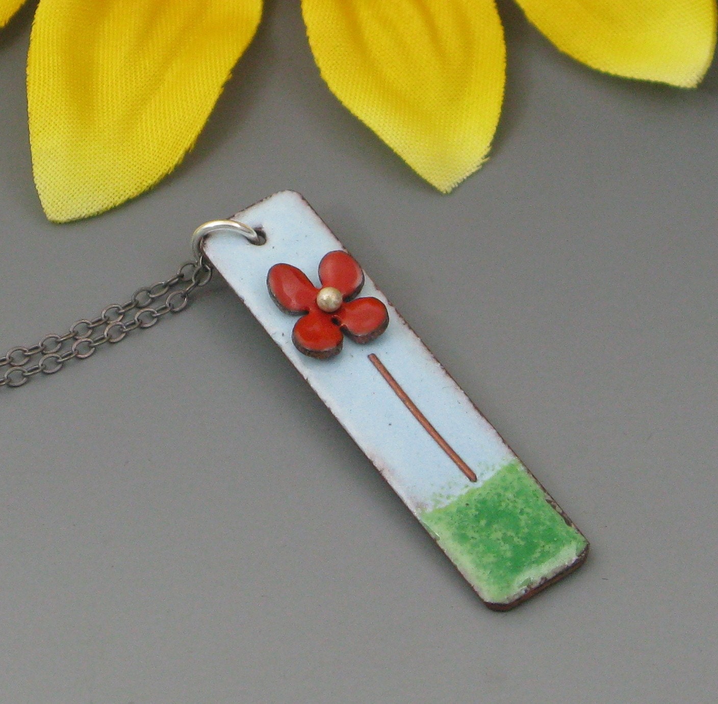 Enameled Pendant with Flower - Necklace by Kathryn Riechert