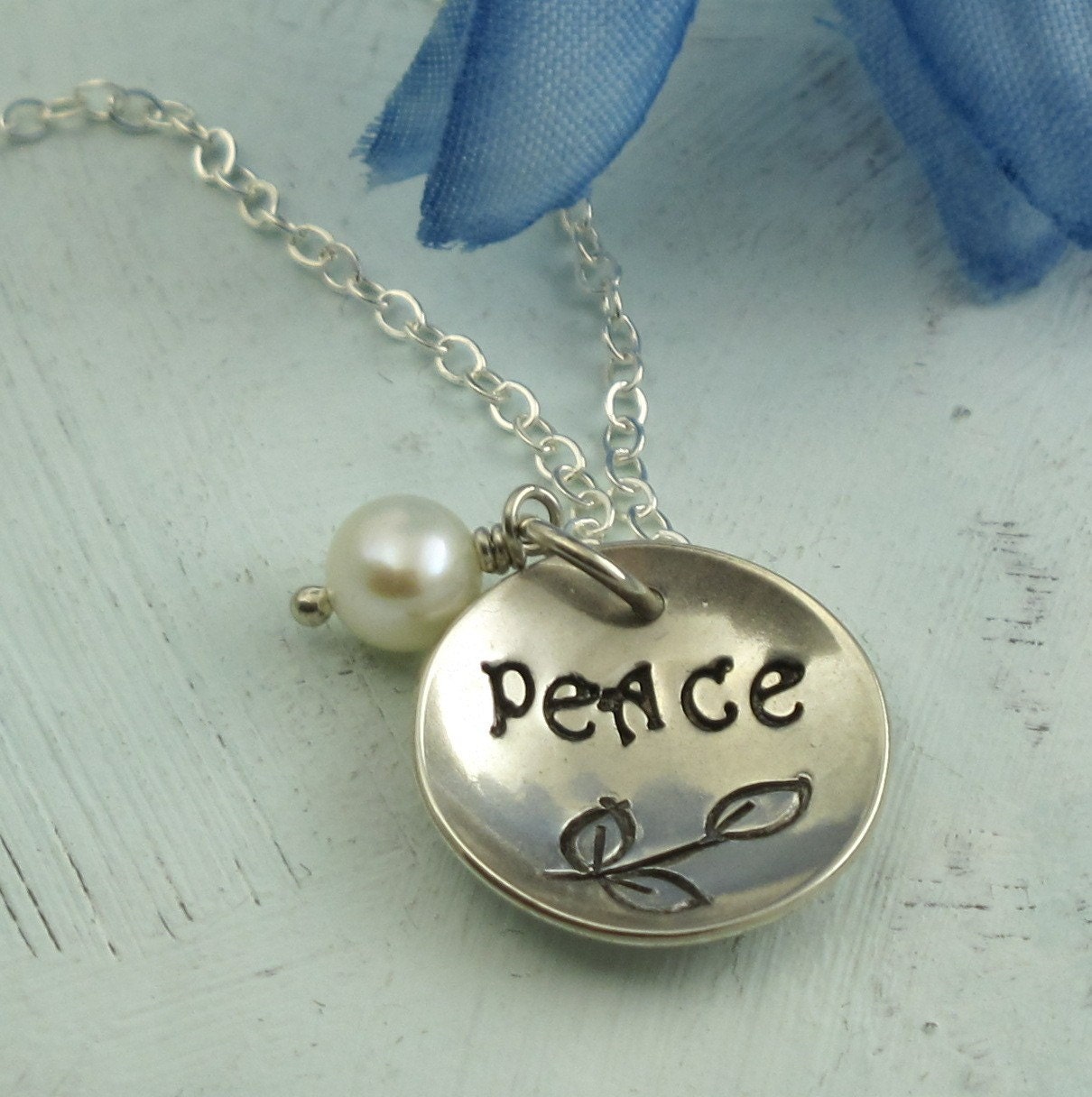 Peace with branch and pearl - sterling silver necklace by Kathryn Riechert