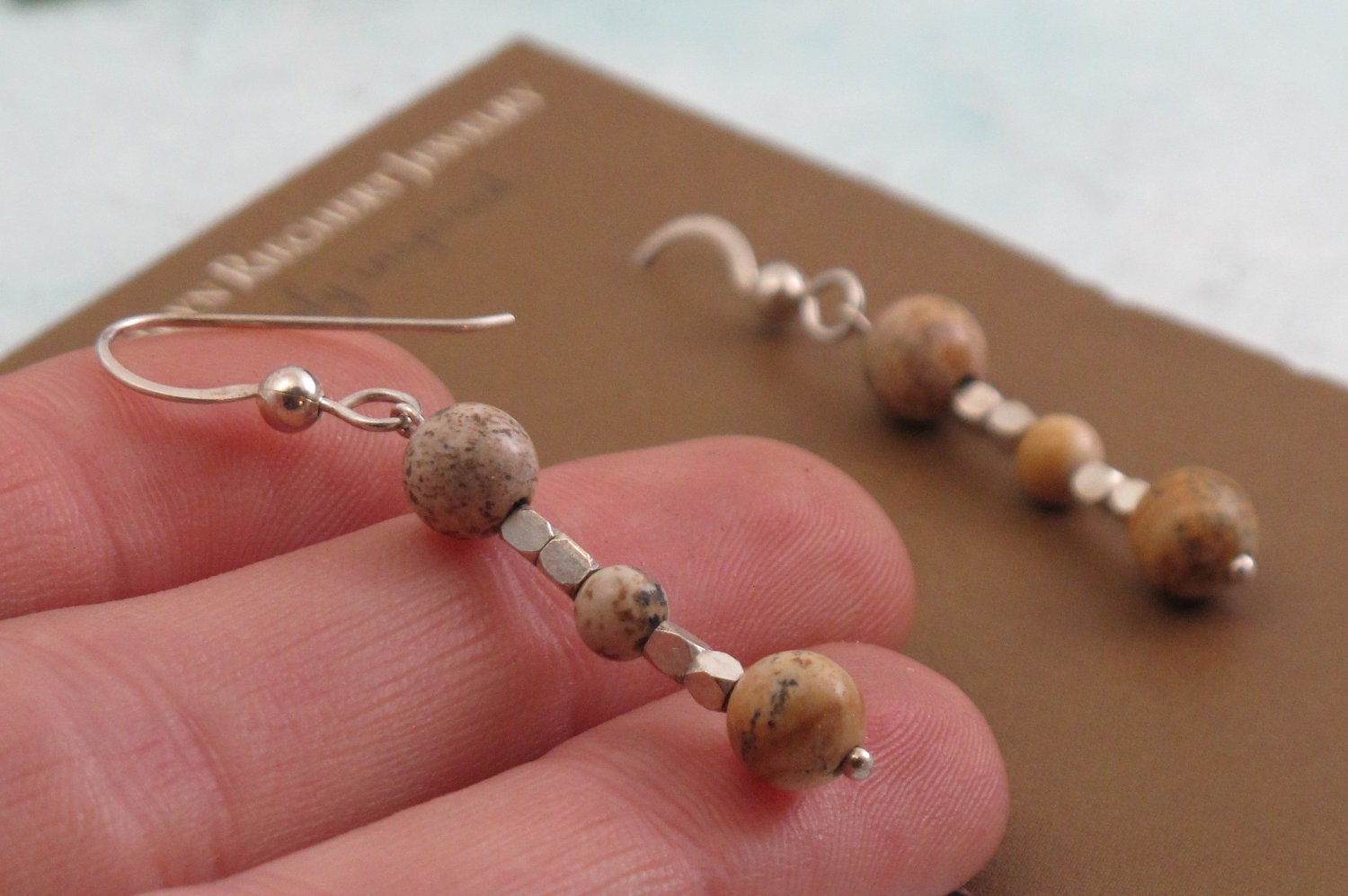 Neutral Tones - Jasper Earrings with sterling silver - by Kathryn Riechert