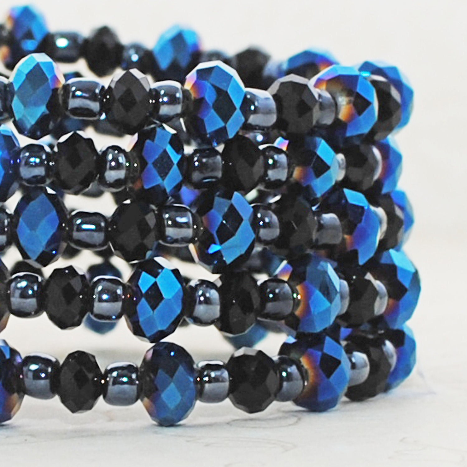 Blue Black Wraparound Memory Wire Cuff Bracelet Starry, Starry Night