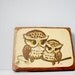 Vintage owl art wall hanging - wood plaque with parent and baby owl - retro art