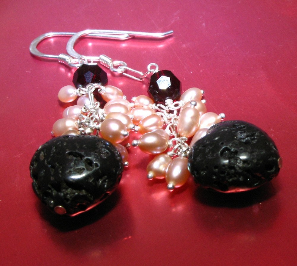 loving the lava, black heart and crystal earrings