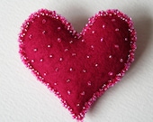 Felt Heart Brooch Beaded Sweetheart Token