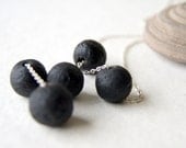 Rustic Glass Necklace, black recycled glass beads, vintage silver plated chain, eco fashion