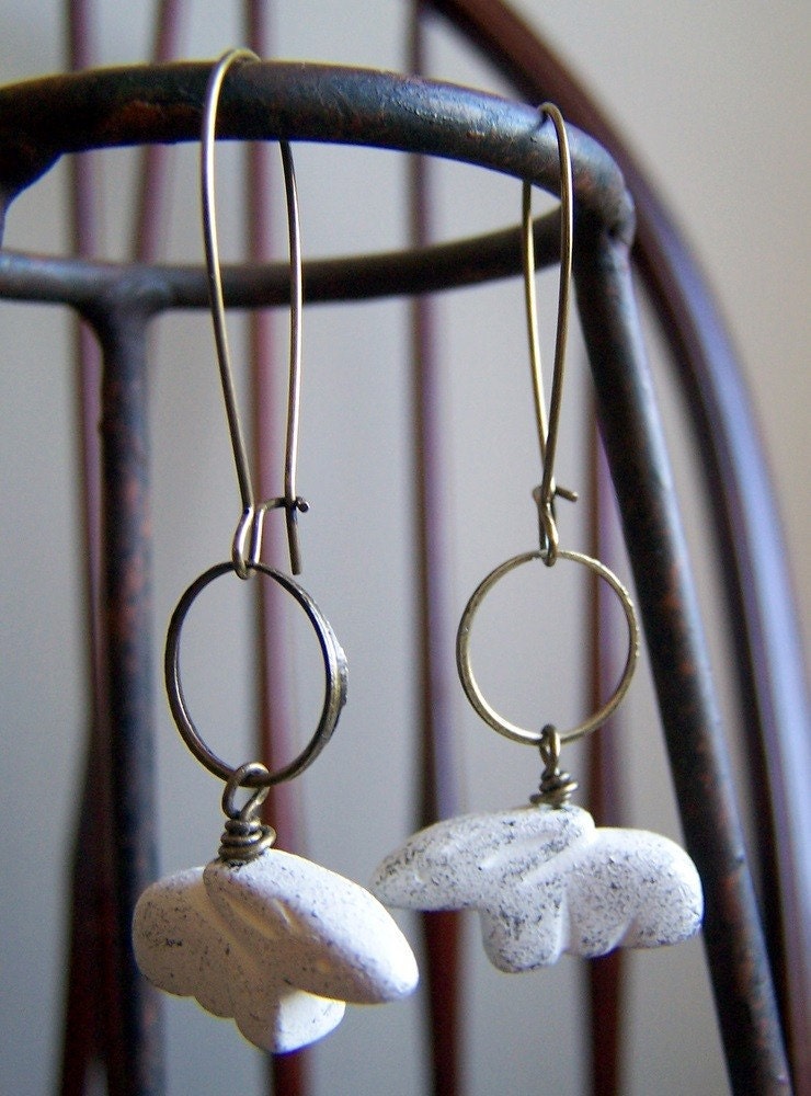 RESERVED for Anastasia White Rabbit Earrings vintage white distressed plastic rabbits