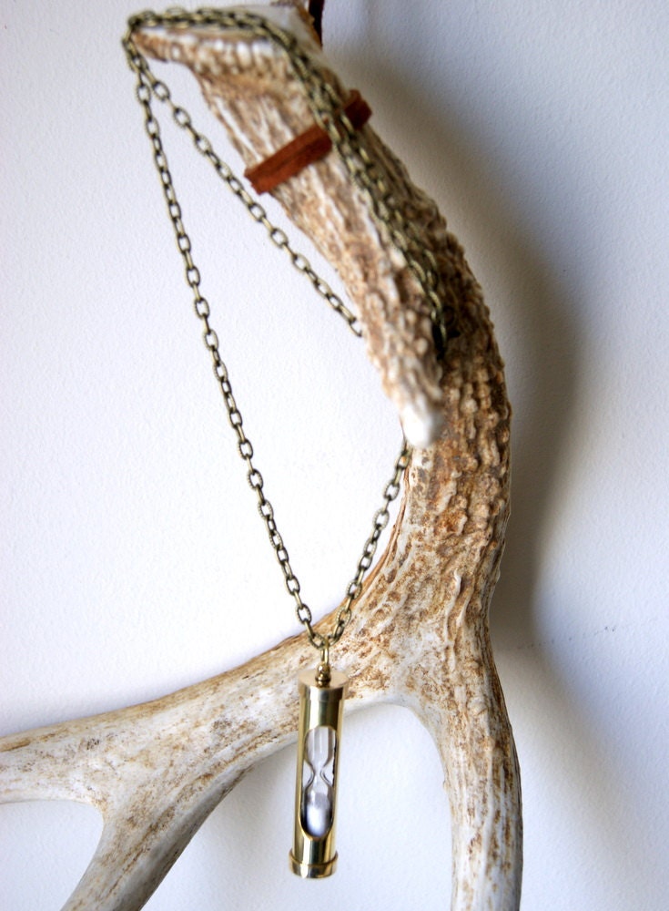 Hourglass Necklace - brass sand timer, antiqued brass chain, nautical fashion