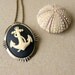 Anchor Necklace ivory anchor with black background cameo with antiqued brass ball chain also a brooch summer fashion nautical fashion