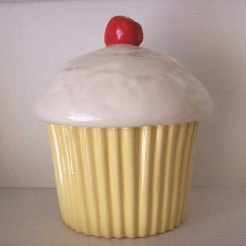 Ceramic Cupcake Cookie Jar with Cherry Buttercream