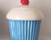 Ceramic Cupcake Cookie Jar In Blueberry Turquoise