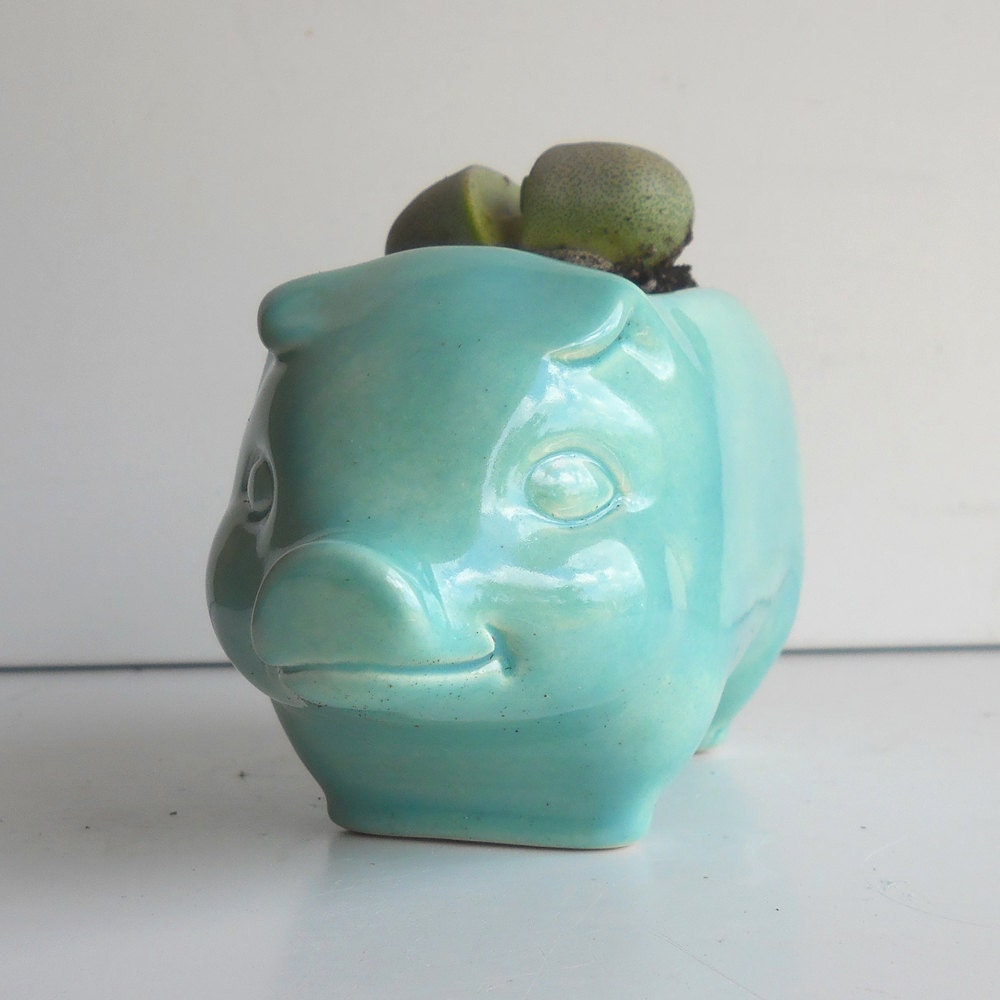 Ceramic 60s Pig Planter Vintage Design in Aqua