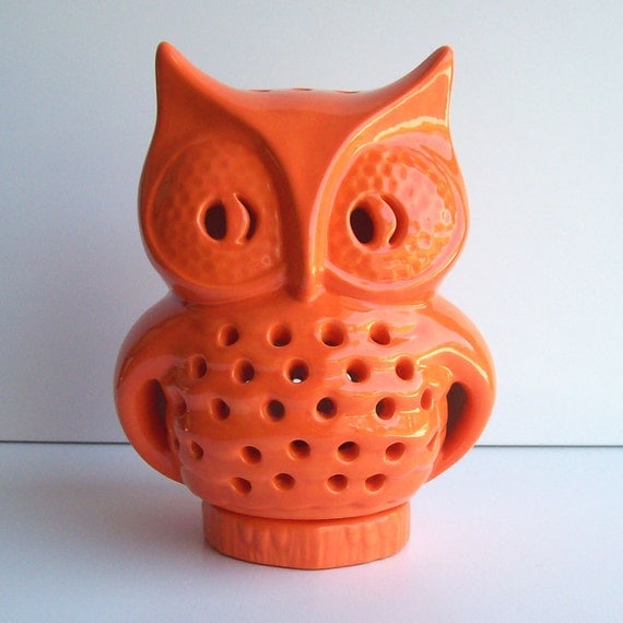 Ceramic Owl Lantern Vintage Design Orange