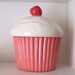 Ceramic Strawberry Pink Cupcake Cookie Jar