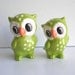 Ceramic Love Owl Figurines Vintage Design in Chartreuse