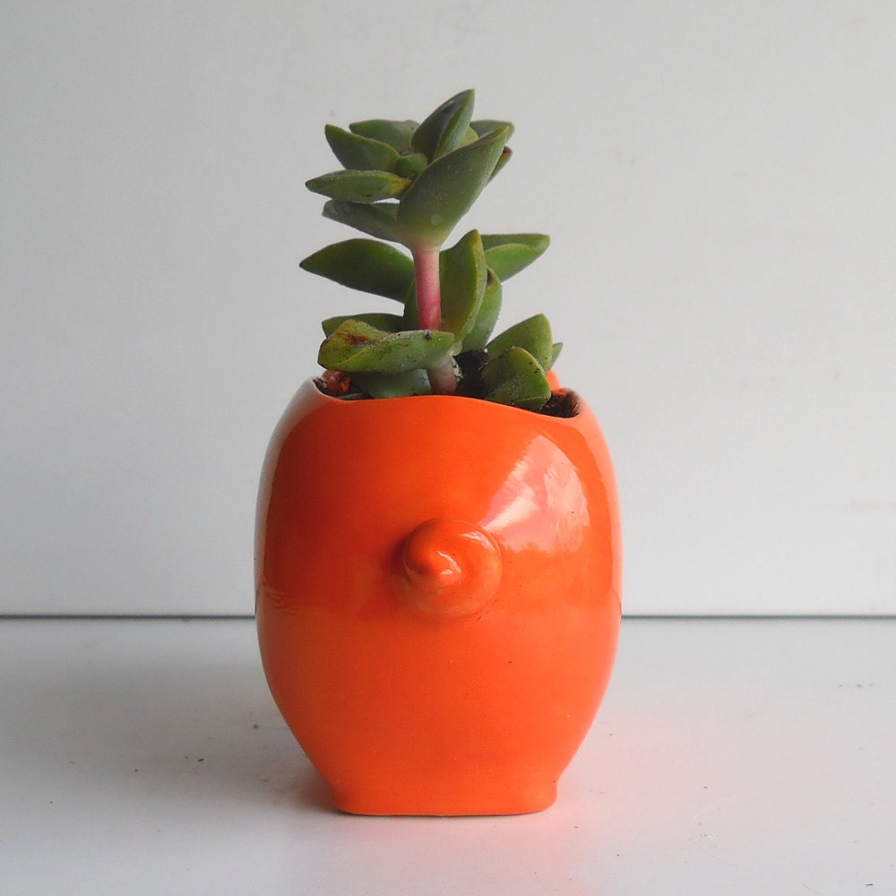 Ceramic 60s Mini Desk Pig Planter Vintage Design in Orange