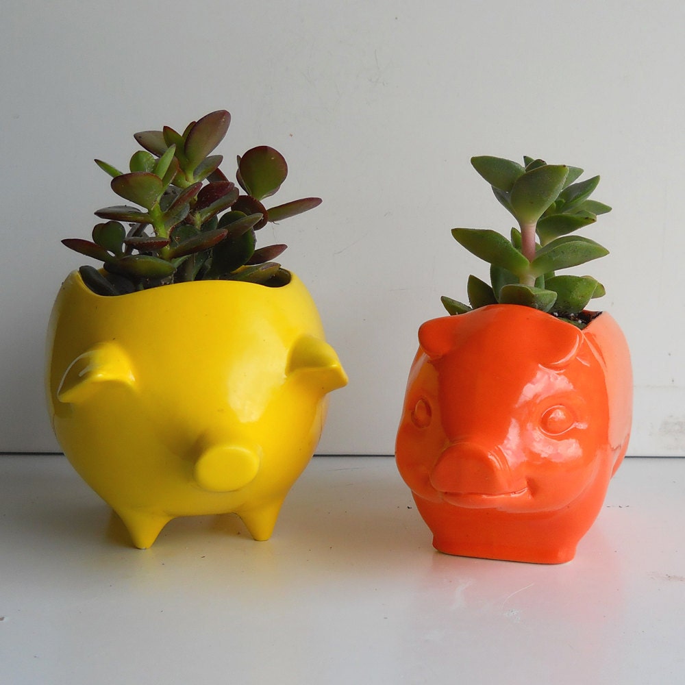 Ceramic 60s Pig Planter Vintage Design in Aqua