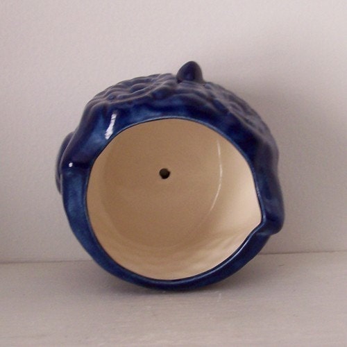 Ceramic Mini Owl Desk Planter Vintage Design in Navy