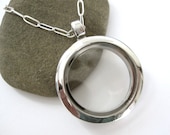 SMALL Glass Memory Locket, for keepsakes, photos, charms, love notes - 18 inch sterling chain