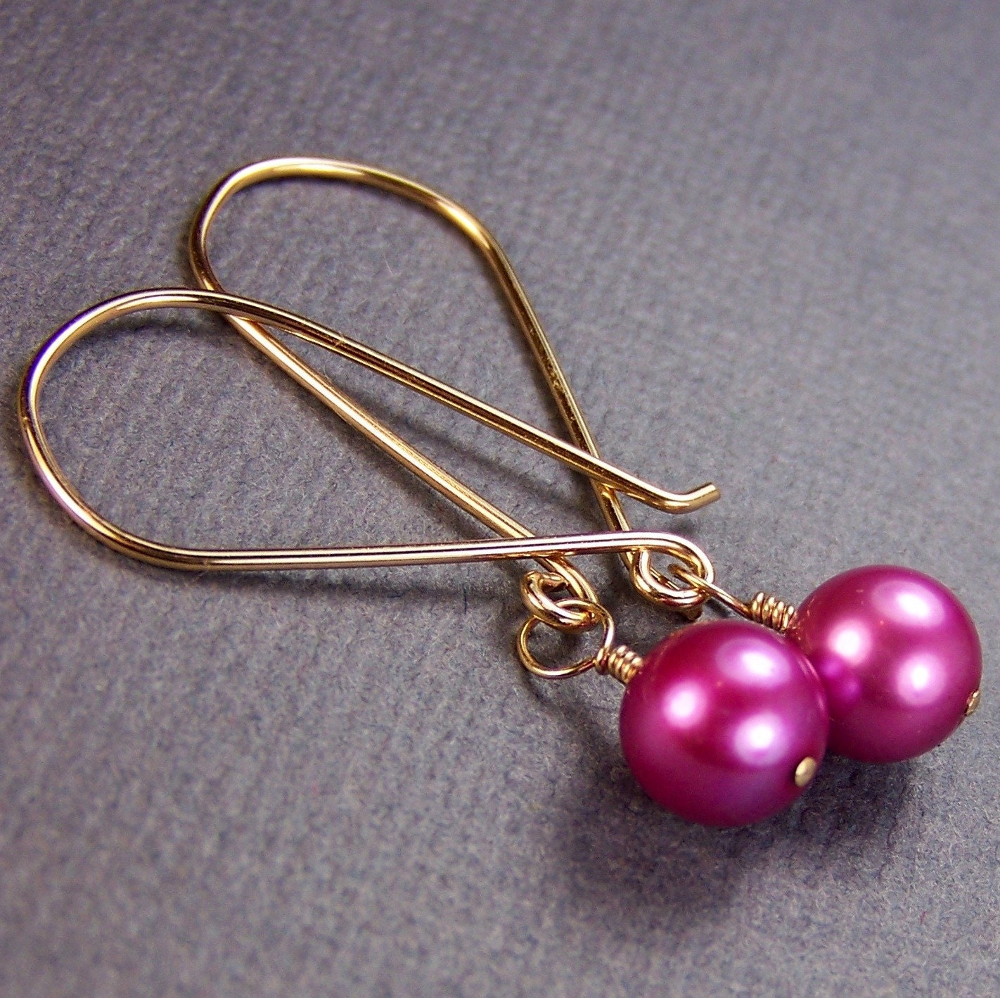 Pink Pearl Drop Earrings Pink & Gold Earrings Jewelry Fuchsia Earrings