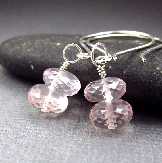 Pink Gemstone Earrings - Sterling Silver Pale Pink Dangle Earrings Feminine Ample Goddess Jewelry Everyday Casual Jewelry