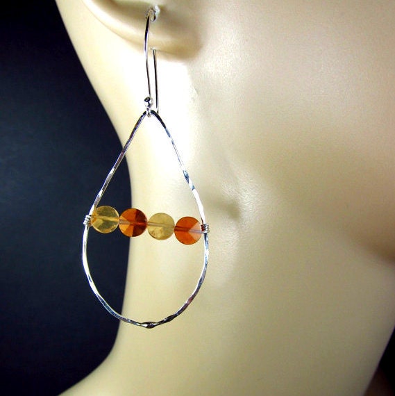 Modern Earrings Colorblock Geometric Earrings Gemstone Hoops Contemporary Orange & Gold Earrings Bohemian Fashion Jewelry