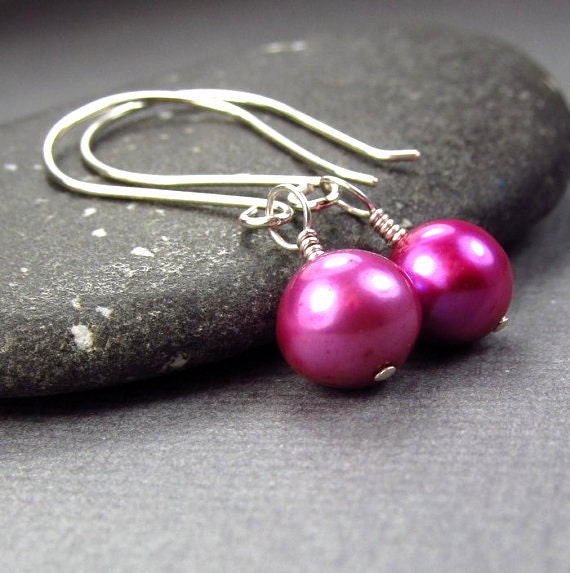 Bright Pink Pearl Earrings - Bridesmaid Set Freshwater Culture Pearls Pink Wedding Jewelry Ample Goddess Jewelry Begonia Wedding