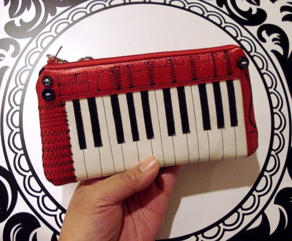 FREE SHIPPING- The ILITT-500 Keyboard Clutch Wallet with Detachable Wrist Strap- Red Glitter