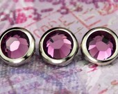 10 Amethyst Crystal Hair Snaps - Round Silver Rim Edition -- Made with Swarovski Crystal Element Rhinestones