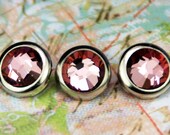 10 Vintage Pink Crystal Hair Snaps - Round Silver Rim Edition -- Made with Swarovski Crystal Element Rhinestones