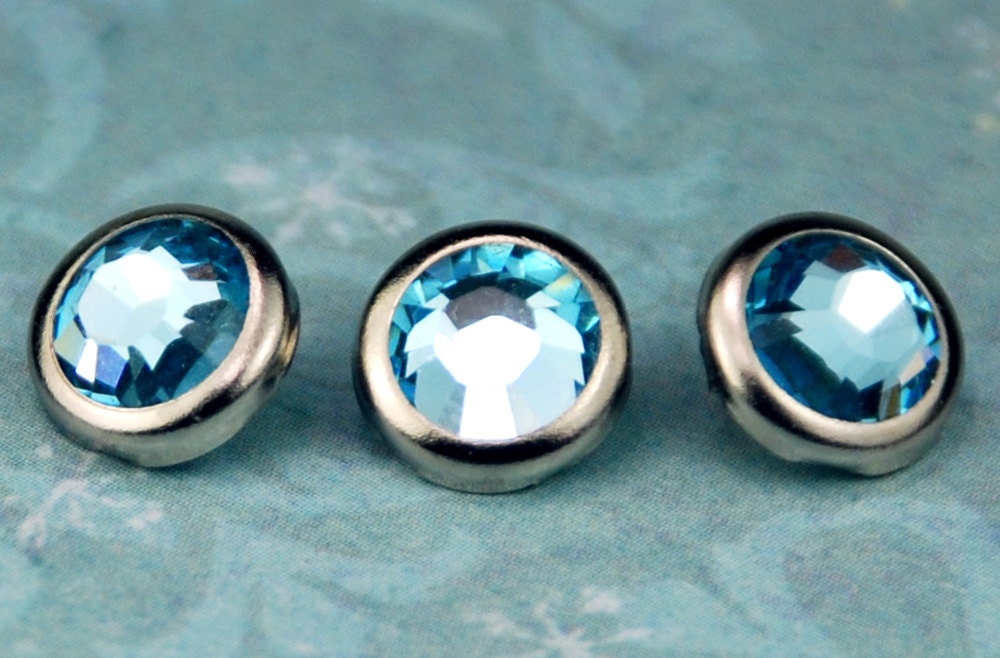 10 Aquamarine Crystal Hair Snaps - Round Silver Rim Edition -- Made with Swarovski Crystal Element Rhinestones