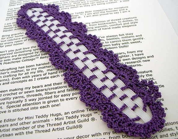 Purple and White Crocheted Bookmark - FREE SHIPPING