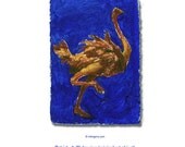 OSTRICH drawing -blue-pastel & acrylic on paper - clearance