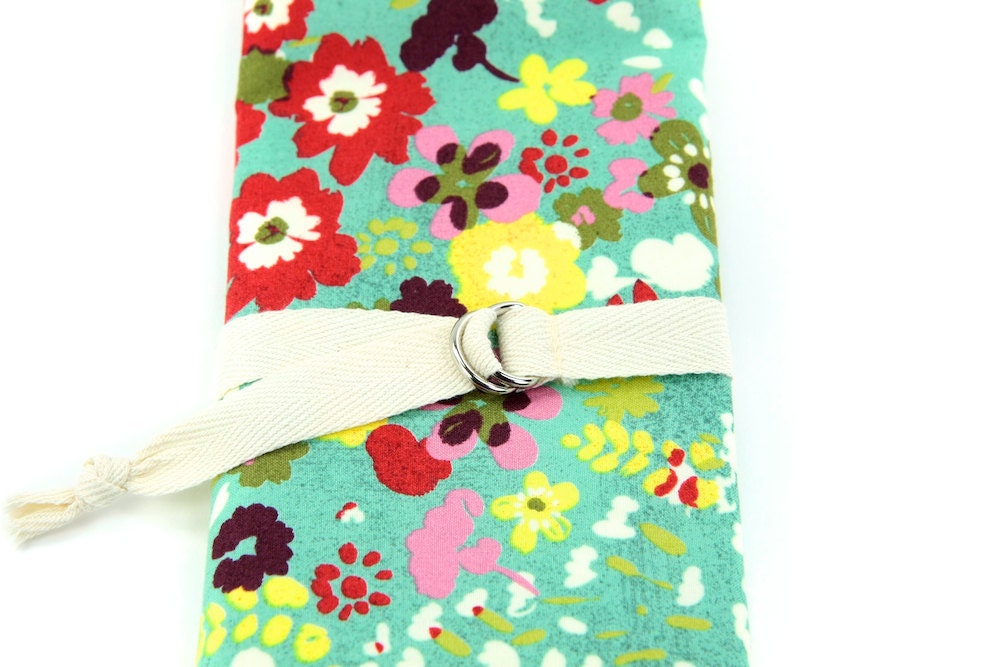 Knitting Needle Case or Art Tool Organizer with Ivory Pockets SHORT Hello Luscious