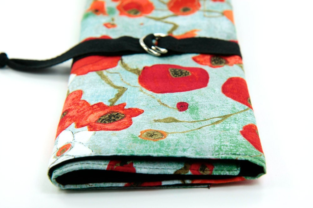 Knitting Needle Case or Art Tool Organizer SHORT Fiori with Black Pockets