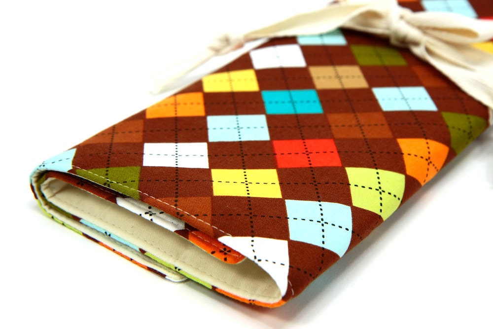 Sale Large Knitting Needle Case or Art Tool Organizer REMIX 30 natural pockets