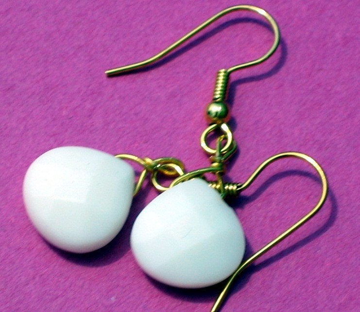 Gold and White Earrings