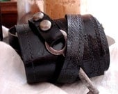 Black Leather Steampunk Cuff With Antique Skeleton Key - Master Key Cuff