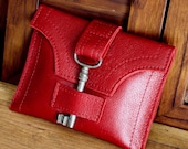 Red Leather Wallet with Antique Skeleton Key - Red Hot Steampunk Snap Wallet - MADE TO ORDER
