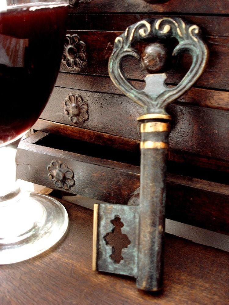 Giant Vintage Brass Skeleton Key Corkscrew by UrbanHeirlooms