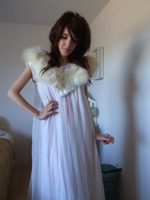 feather trim night coat vintage